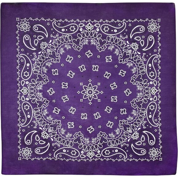 Women's Purple Cotton Bandana Large Cowgirl Imported Handkerchief Headband Scarf - Picture 5 of 7